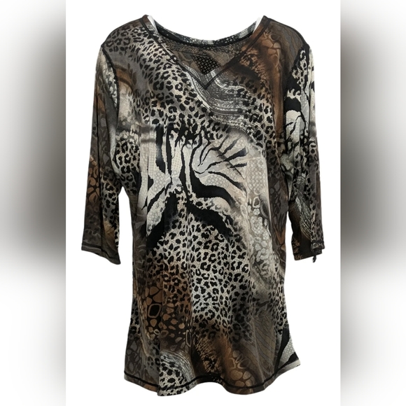 Animal Print Reversible Tunic Top 2X Petite New by Women With Control - Picture 5 of 7